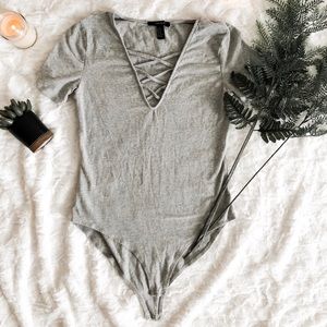 Gray Cross Neck Body Suit